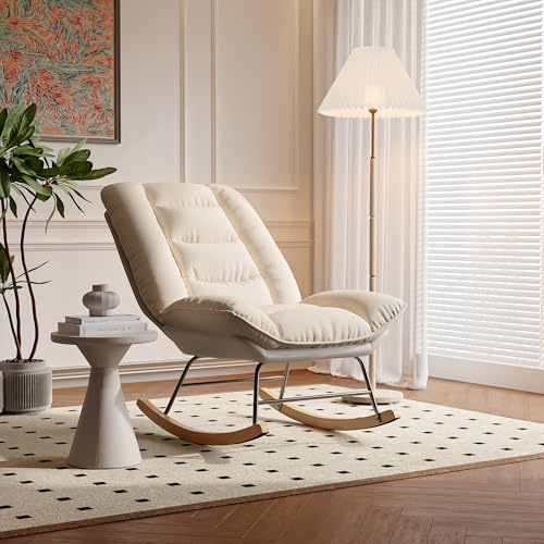 KeepGoon Sedia a dondolo con schienale regolabile, inclinazione regolabile in 12 posizioni per soggiorno, camera da letto, lino + tessuto tecnico