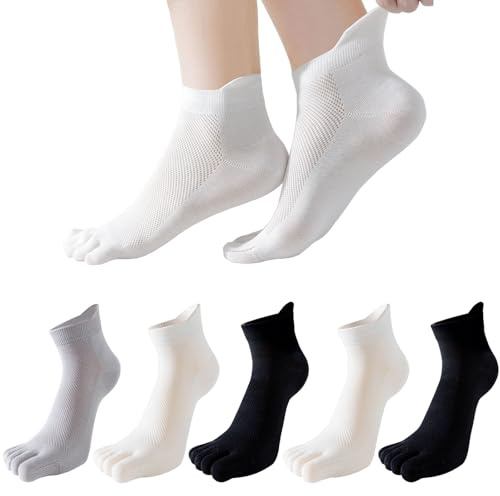 Soleeya 5 Pares Calcetines Dedos Mujer Calcetines Tobilleros Mujer 35-39, Calcetines Deporte Cortos Transpirables Calcetines Dedos Algodon Mujer (FR/ES, Números, 38, Regular, Regular, B)