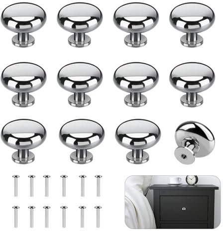 XMDROU 12 Stück Möbelknöpfe Silber, Schrankknöpfe Edelstahl Schubladenknopf Schrankknäufe Kommodenknöpfe mit Schrauben Runde Schrankgriffe