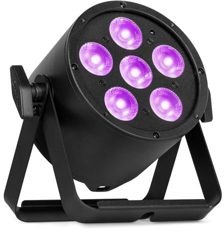 BeamZ Professional BAC324 LED PAR - Foco RGBWA-UV con estroboscopio, luz negra, DMX 6/8/10/11 canales, control remoto, sin ventilador, uso interior, conexión en cadena y soporte ajustable profesional