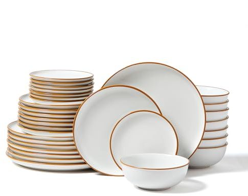 VEVOR Set di Stoviglie, 32 Pezzi Servizio per 8 Persone, Piatti Ciotole Rotondi, Stoviglie in Ceramica Antigraffio, Piatti per Lavastoviglie Microonde, per Insalata Zuppa Pasta, Bianco