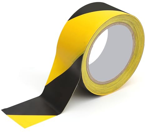 APOMOONS 1 Rouleau Ruban de Marquage, 48 mm × 33 m Bande de Signalisation Adhésive, Ruban Adhésif pour Marquage de Sécurité et L'avertissement de Danger, Jaune Noir