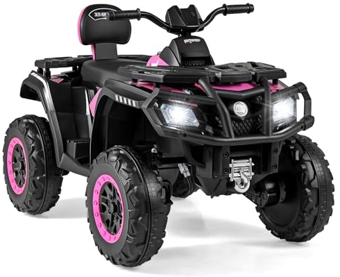 GOPLUS Elektrisk barnfordon, 24 V glidfordon med 4 hjul och 4 motorer, elbil med 2 hastigheter, broms, ljus och musik, 2-sitsig barnfyrhjuling, för barn från 3–8 år (rosa)