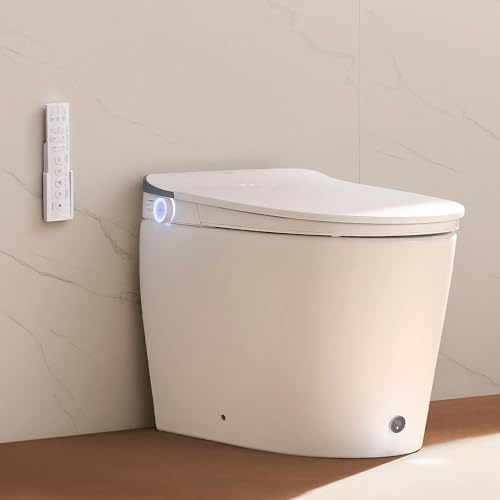 JOMOO Inodoro inteligente, inodoro inteligente con bidé integrado, inodoro sin tanque con asiento calefactado y agua tibia, sensor de pie, inodoros inteligentes alargados de 12 pulgadas para baño
