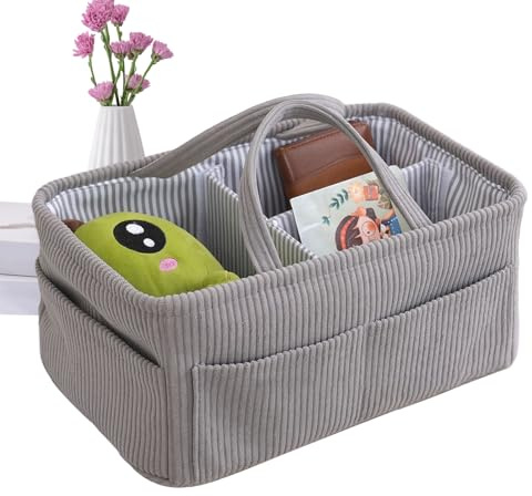 WJnflQN Organizador De Cesta Para Pañales - Almacenamiento Grande y Portátil de Tela de Pana - Organizador Infantil Bolso De Pañales,Para Toallitas Biberón Niños Niñas Hogar Tocador Maletero Coche