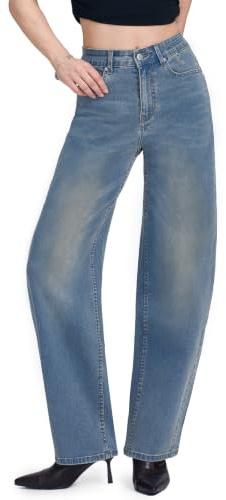 Chasehot Jean Femme,Taille Haute Barrel Pantalon en Denim avec Poches | Longueur d'entrejambe de 71cm/76cm,Élastique,Boyfriend,Baggy Dad