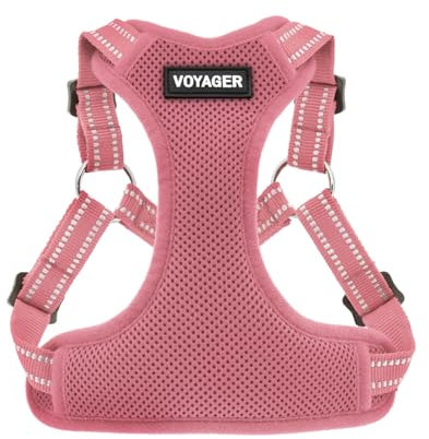Voyager Verstellbares Hundegeschirr mit Reflektorstreifen by Best Pet Supplies - Strapazierfähige Ganzkörperweste ohne Zugkraft mit Leinen-D-Ring, atmungsaktiv, Rosa, size M