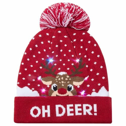 AIDEAONE Regalo di Natale Cappello Invernale Antivento OH Deer Riding Light Beanie Hats per La Festa di Natale