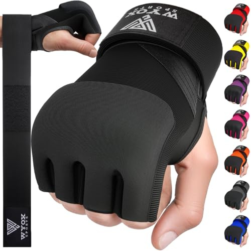 WYOX Gel Boxing Hand Wraps Inner Gloves for Men & Women, 80cm Quick Wrist Straps, Padded Knuckle Protection for Muay Thai Kickboxing, Hand Wraps for Boxing & Martial Arts (Black, L/XL)