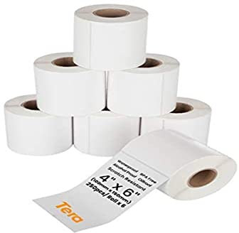 Tera Shipping Label Versandetiketten 100 x 150 mm, 250 Labels x 6 Rollen = 1500 Labels für Verschiedene Drucker BPA-Frei Selbstklebend Adressetiketten mit Gratis-Etiketten für Zerbrechliche Waren…
