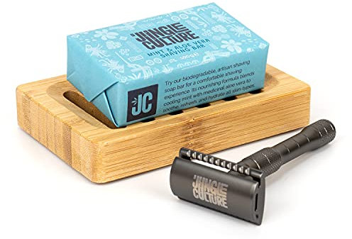 Jungle Culture® Saponetta Rinfrescante per Rasatura alla Menta e All'aloe Vera | Sapone Naturale per Rasatura Privo di Plastica | Prodotto Vegan e Artigianale | Adatta a Pelli Sensibili 100g