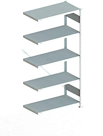 Meta Anbauregal - Zum Ausbau eines Lagerregales - 5 Böden - Farbe Silber - 200 x 100 cm- 50 cm tief