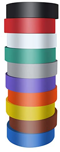 Xrkuu 10 Rolls Multi-Colour Insulation Tape, 19MM x 20M PVC Adhesive Electrical Tape, Multipack Flame Retardant High Temperature Resistance Multipack Perfect for Electric Wiring Projects