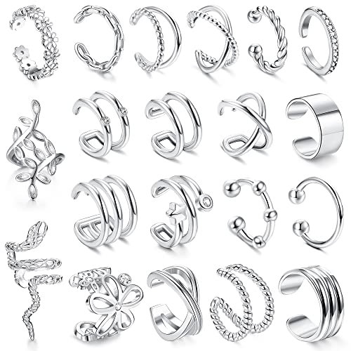 ORAZIO 20Pcs Ear Cuff Set Damen Ohrmanschette Ohrringe Earcuffs Set Helix Knorpel Ohrmanschette Ohne Ohrloch Wickelohrring Fakepircings Ohr Cuffs Ohrklemme Silber