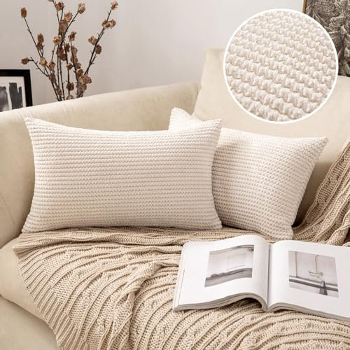 MIULEE 2er Set Kissenbezug Dekokissen Kissenbezüge Kissenhülle Zierkissen Sofakissen Kordsamt Deko Weich Couchkissen Bezug Kissenhüllen Wohnzimmer Polsterkissen 40x60 cm Cremeweiß