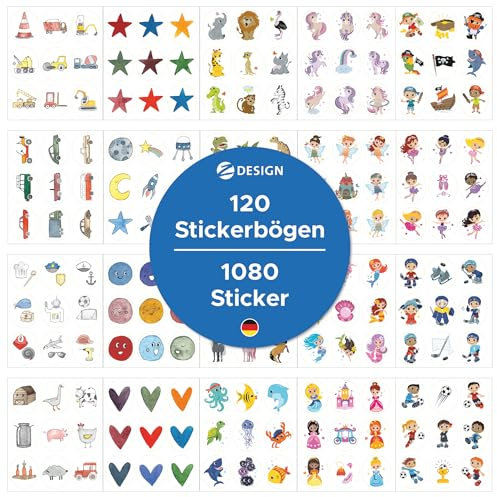AVERY Zweckform Set Aufkleber für Kinder |1.000+ Sticker (Made in Germany, 20 verschiedene Themen für Jungen und Mädchen, Kindergeburtstag, Mitgebsel, Gastgeschenk, Give away, Schultüte) Art. 51027