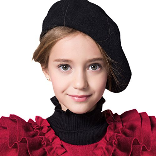 Amazon Essentials Kids' Wool Blend French Beret Dome Beret for Girls & Boys - Black Solid Color - Warm & Cozy for Winter & Autumn