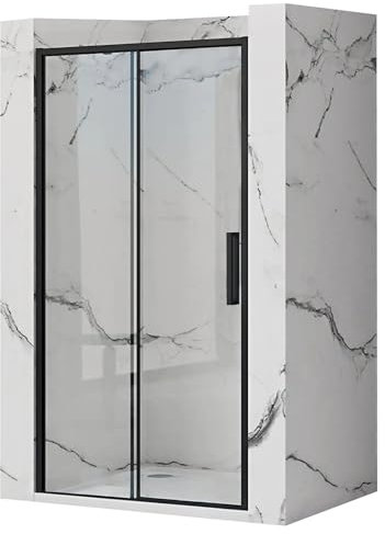 Rea PORTE DE DOUCHE COULISSANTE RAPID SLIDE 130 BLACK Verre trempé de sécurité transparent 6 mm (Noir)