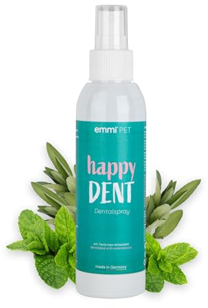 Emmi-pet tandspray för hundar, minskar tandsten och mulllukt, tandvård och tandrengöring för hundar, ger en frisk andning, vegansk och naturlig, utan djurtillstånd, 150 ml