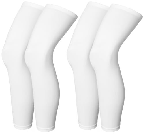 Skylety Compression Leg Sleeve Full Length Leg Sleeves Sports Cycling for Men Women, Running, Basketball(L,White)