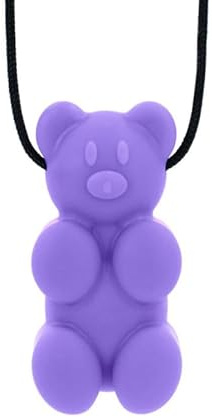 ARK - Collana da masticare a forma di orso gommoso, senza sostanze nocive, in 3 gradi di durezza, supporto sensoriale per bambini e adulti, cordoncino regolabile (fisso, lavanda)