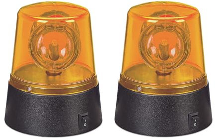 Relaxdays Rundumleuchte, 2er Set, drehender Reflektor, Geburtstag, batteriebetrieben, LED Partylicht, orange/schwarz