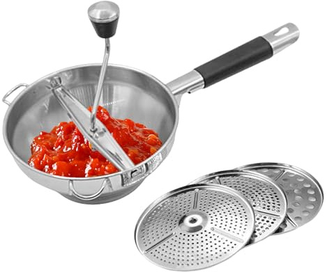 Prensa limpia - Mazo de cocina, piloto de acero inoxidable con 3 discos intercambiables para puré de frutas | de plátano zanahoria queso patata acero inoxidable