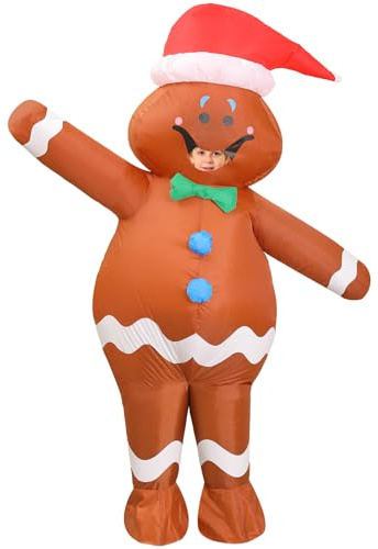 OVIFM Inflatable Christmas Costume Kids-Gingerbread Man Costume for Girls Boys 4.27 Ft-4.92 Ft,Blow Up Christmas Costumes,Funny Xmas Character Suits,Halloween Inflatables Cosplay Party Outfit Gifts