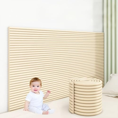 Pannelli Imbottiti per Pareti Bambini Adesivi, Imbottitura da Parete Anti-Collisione per Bambini, Striscia Antiurto Adesiva Bambini Neonato Bebè Protezione Bordi Parete Mobili Gommapiuma (1, beige)