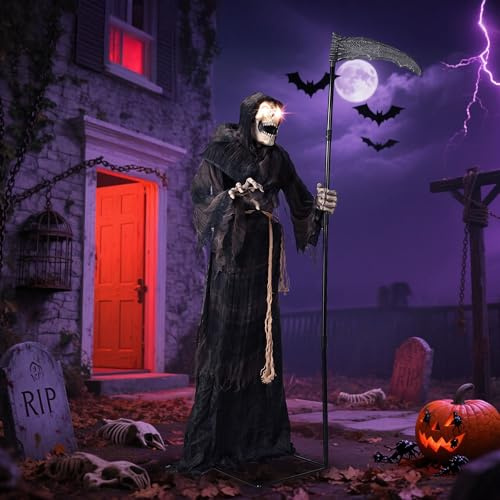 Yescom 6 Ft Halloween Grim Reaper Life Size Animatronics Skull Motion & Sound Activated Outdoor Party Event Decoration 2025