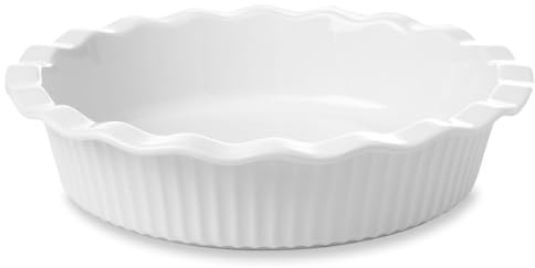 WishDeco Porzellan-Tortenform zum Backen, tief, geriffelt, 23cm, Porzellan-Tortenplatte für Apfel, Quiche, Topfkuchen, Torte, vertikale Linie, Weiß