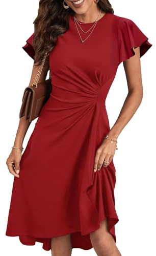 KUNJLELP Vestido Elegante Mujer Vestidos de Manga Corta Cuello Redondo Casual Vestido A-Line de Cóctel Fiesta