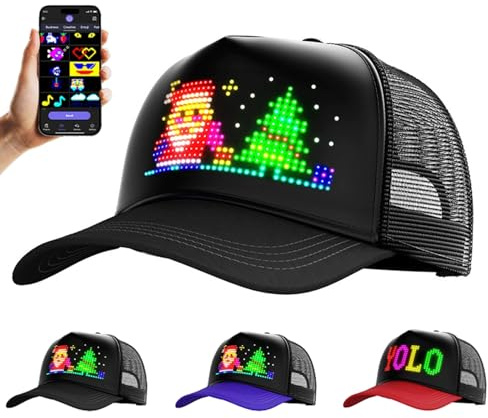 WLDOCA Cappellino da Baseball LED RGB Programmabile - Controllo App con Display Testo Scorrevole per Uomini Donne, Outdoor, Feste, Pesca, Corsa,Nero
