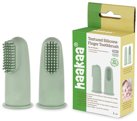 Cepillo Dientes Bebés de Silicona para Dedo – Pack de 2 Cepillos Reutilizables + Estuche – Limpieza Suave de Dientes, Encías y Lengua – Silicona Alimentaria – Fácil de Limpiar y Esterilizar – Haakaa