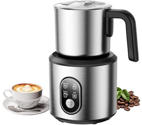 Milk Frother and Steamer, Electric Frother with Detachable Stainless Steel Jug, Hot & Cold Foam Maker for Latte, Cappuccino, Coffee, 4-in-1 Automatic Milk Warmer, 12oz Heat
