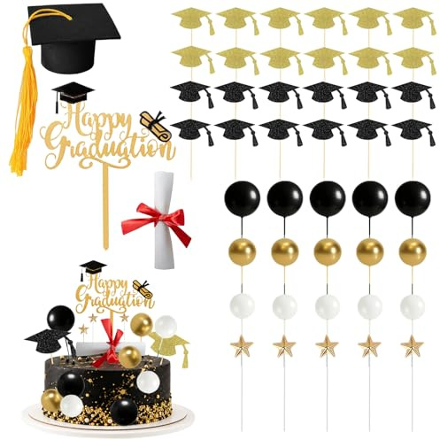 47 Piezas Decoración para Tarta de Graduación,Adornos para Cupcakes de Graduacións,Decoracion Tartas Graduación,Decoración de Pasteles Temáticos para Universitarios