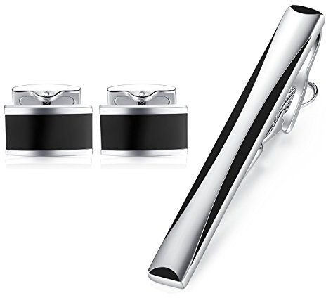 HONEY BEAR Boutons de manchette Pinces à Cravate Set pour le cadeau d'affaires de mariage de chemise d'hommes.Noir 5.4cm (Sans boîte 5.4cm)