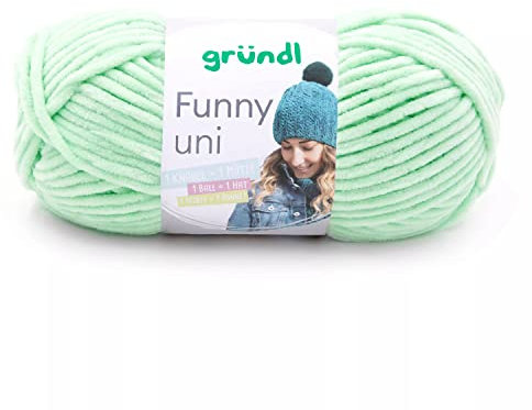 Gründl Wolle Funny uni - weiche Chenille Wolle zum Häkeln - Kuschelig und hautfreundlich - 100% Polyester - 1 Knäuel 100 g / 120 m - Nadelstärke 5-6 - pastellgrün
