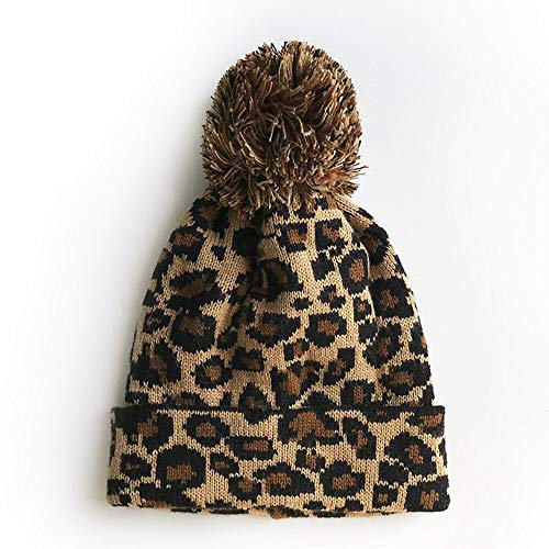 MoonyLI Unisex Adult Leopard Print Strickmütze Leopard Beanie Cap Big Pompom Hat Warme Leopard Printed Cap Wollmütze Winter Beanie Hat