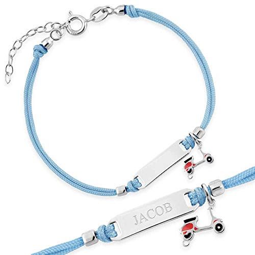 Maverton ID Kinderarmband 925 Silber mit Namen + personalisierte Geschenkbox - Namensarmband für Jungen zur Geburt zur Taufe - Baby Armkette zum Geburtstag - Länge: 13-16 cm - Blau