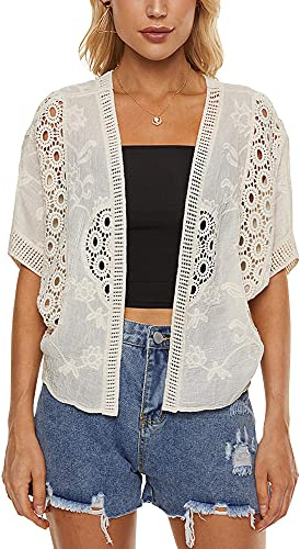 Women's Short Sleeve Bolero Shrugs Crochet Lace Open Cardigan
