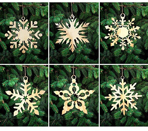 6 Stück Christbaumschmuck aus Holz Schneeflocken Weihnachtsdeko Holz Deko Weihnachtsdekoration Deko Holz, Holz Christbaumschmuck Holz, Ornamenten für Weihnachtsbaum, Christbaumschmuck S166