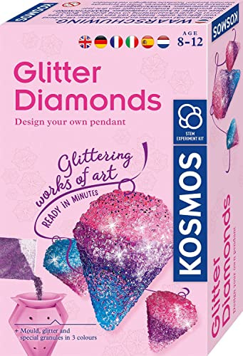 Kosmos 616946 Diamants scintillants, pendentifs de bijoux scintillants, avec moules, rubans, paillettes, granulés en 3 couleurs, kit d'expérimentation pour enfants de 8 à 12 ans, multilingue