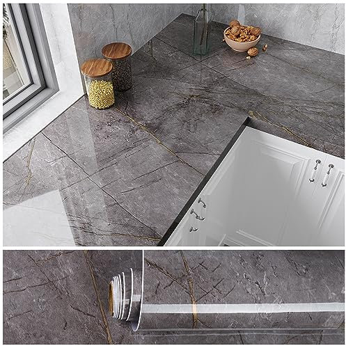 VEELIKE Papel Adhesivo Marmol Gris Vintage Papel Pintado Marmol Grieta Papel Tapiz Impermeable para Cocina Papel Autoadhesivo Pared Salon Papel de Pared Habitacion Papel Forrar Mueble 40cmx300cm