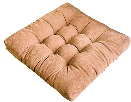 Soft Corduroy Seat Pad Armchair Booster Cushion Thick Chair Seat Cushion for Office Couch Dining Garden Bedroom Floor (40 x 40 x 8 cm, Brown (Square))