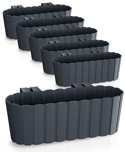 Spetebo Jardinera para balcón con soporte, 39 x 13 cm, juego de 6 unidades, barandilla de plástico, maceta en color antracita