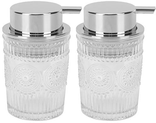 GOYISEE Dispensador de jabón espumoso de vidrio, dispensador de jabón de manos espumoso de vidrio, dispensador de jabón de manos para baño, cocina, decoración moderna de baño para el hogar (paquete de