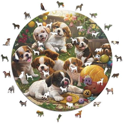 Iconic Puzzles - Puppies in The Garden, Fantasy Animals, 100% nachhaltiges Holzpuzzle, Geschenke für Kinder und Erwachsene, Größe S, 200 Teile
