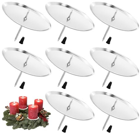 Cokaca 8 STK Adventskranz Kerzenhalter Metall Kerzenständer mit Dorn- 6 cm / 2.4 Zoll, für DIY Adventskranz Deko, Advent Weihnachten Kerzenteller, Adventskerzenhalter- Silber