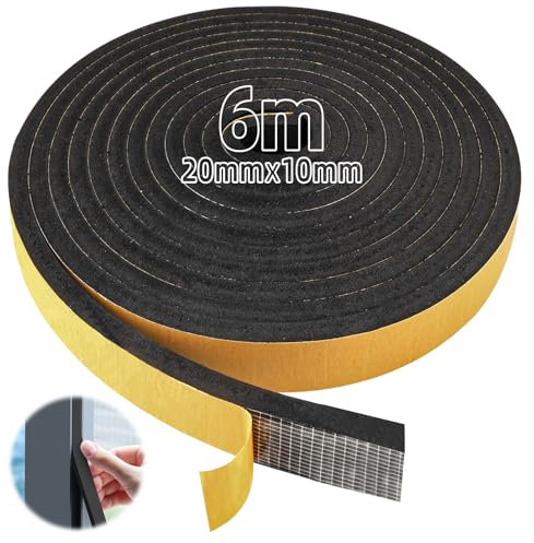 6 m de goma espuma autoadhesiva, 20 x 10 mm, cinta de sellado autoadhesiva, para puerta o ventana, anticolisión, aislamiento acústico